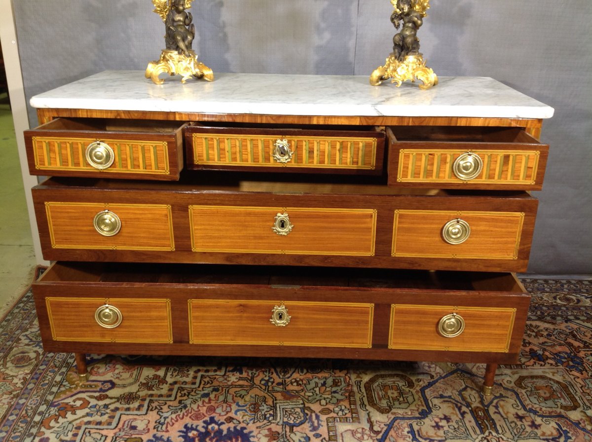 Commode Louis XVI En Marqueterie , Epoque XVIIIe Siècle-photo-1