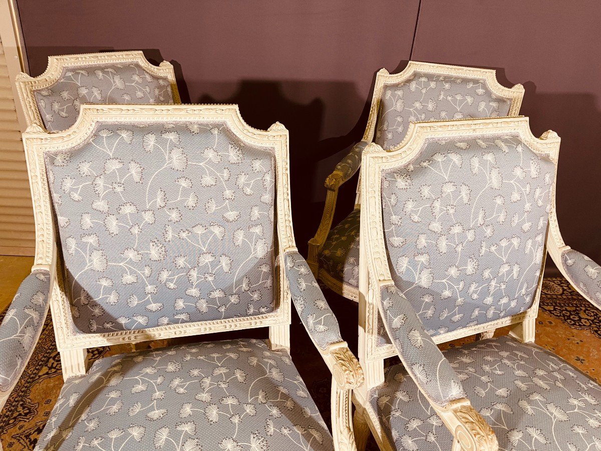 4 Louis XVI Armchairs, Flat Back Said To The Queen, Jacob Model-photo-2