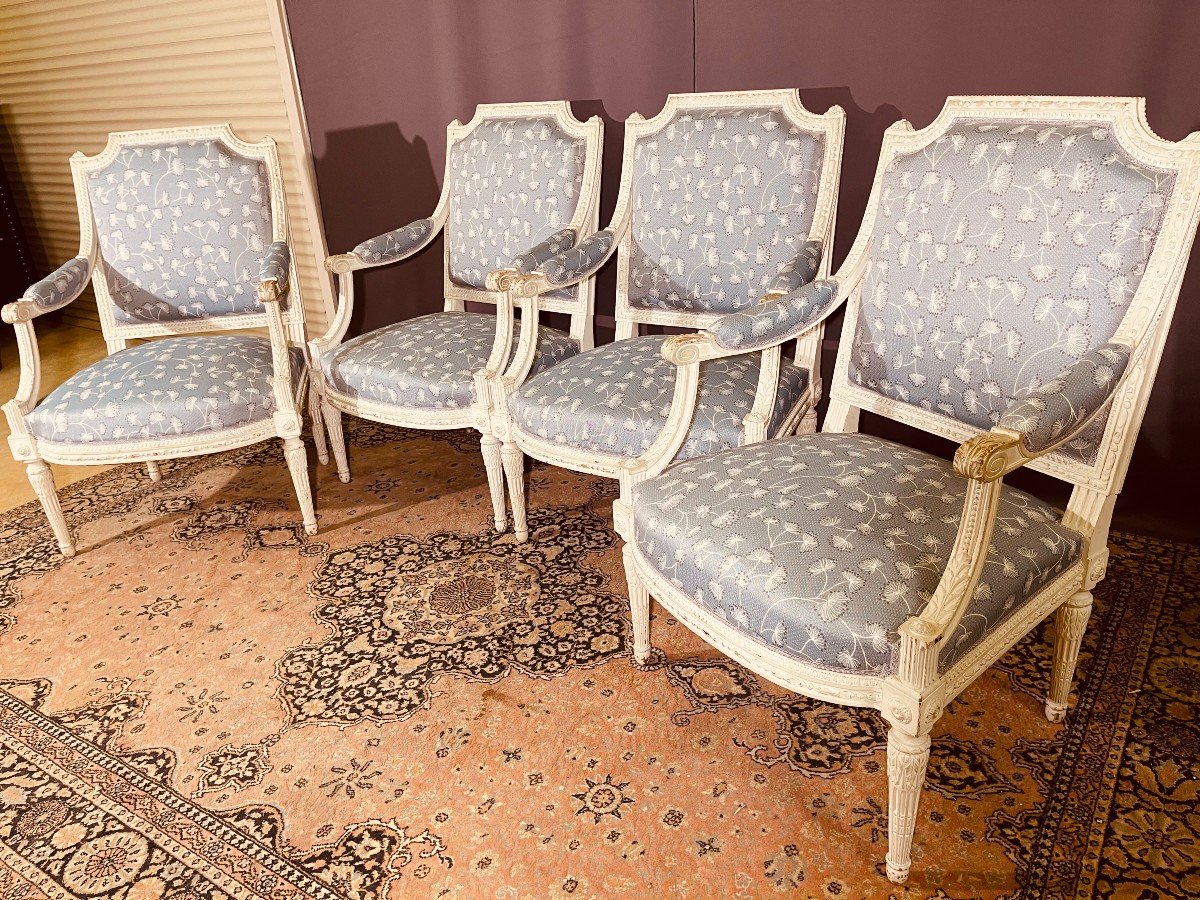 4 Louis XVI Armchairs, Flat Back Said To The Queen, Jacob Model-photo-1