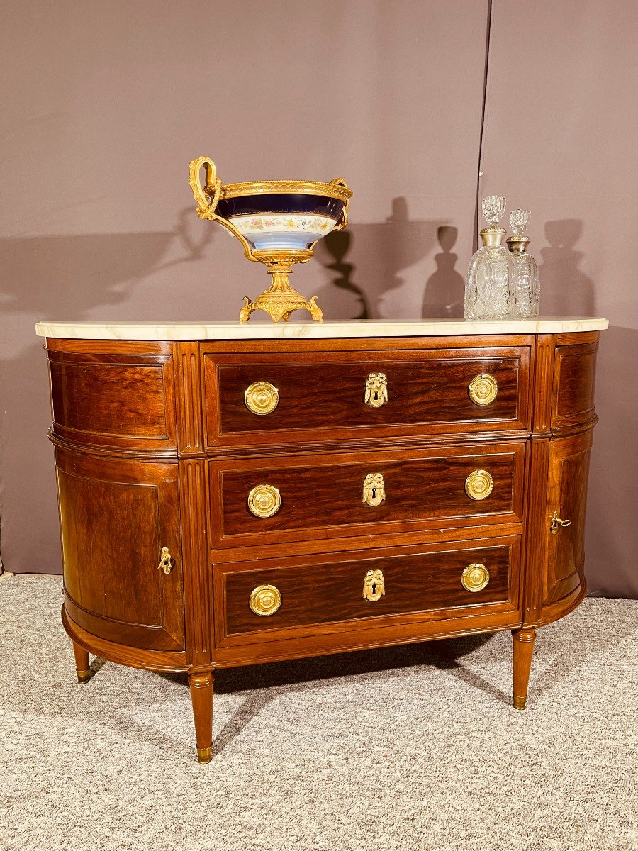 Commode Demi Lune En Acajou , Epoque Louis XVI , Du XVIIIe Siècle -photo-2