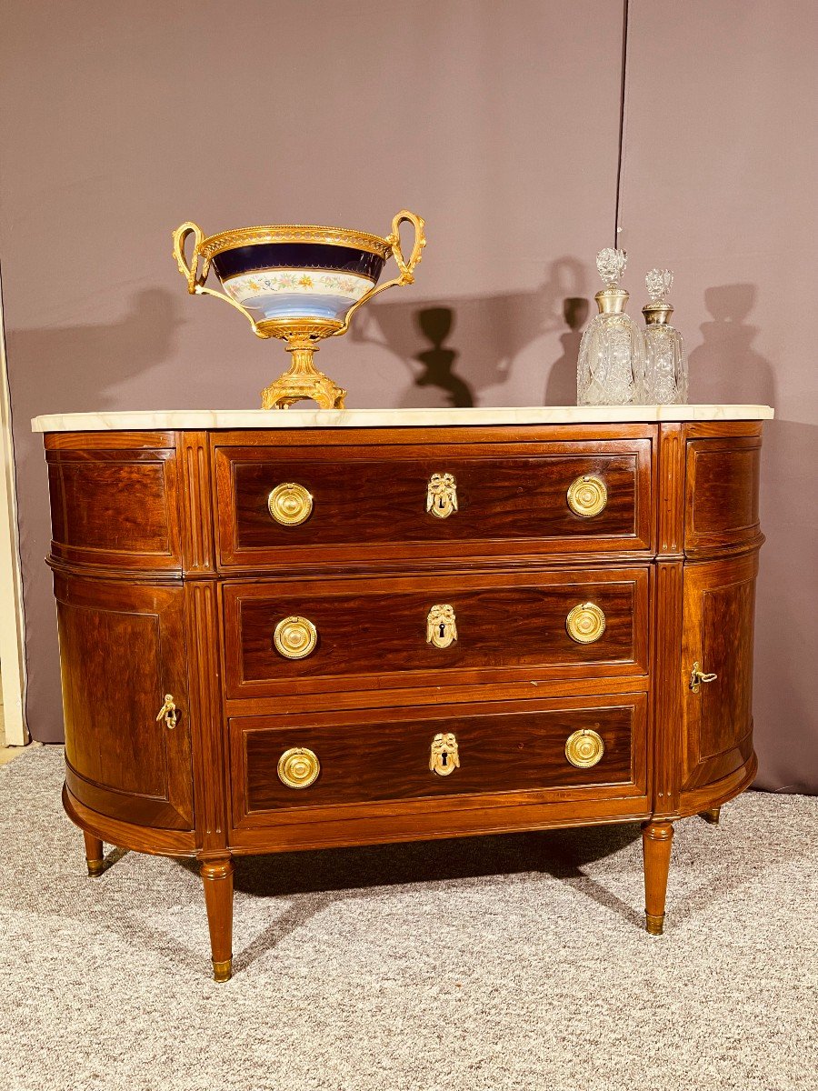 Half Moon Mahogany Commode, Louis XVI Period, Eighteenth Century-photo-5