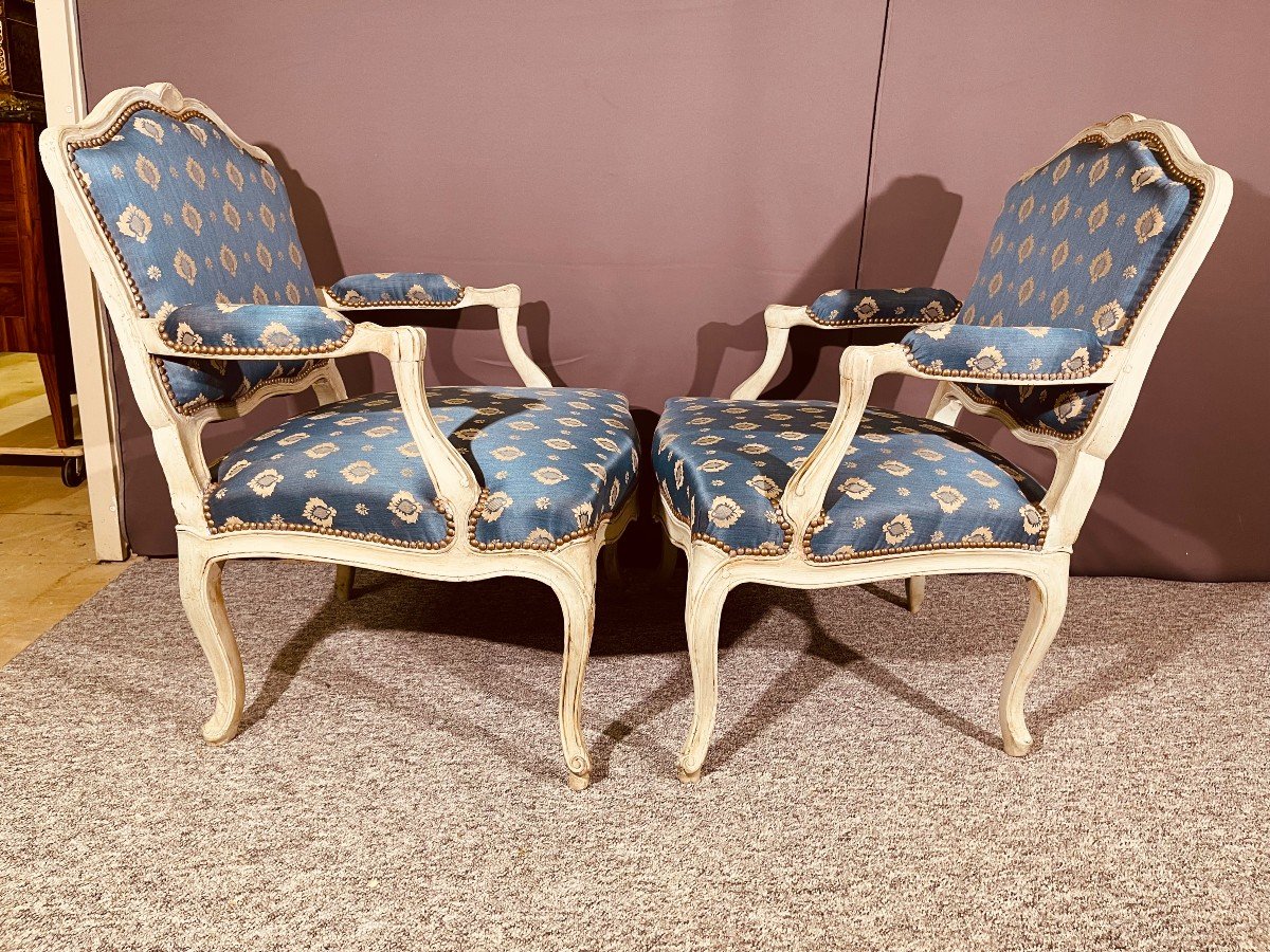 Paire De Larges Fauteuils Louis XV , à Dossiers Plats-photo-3