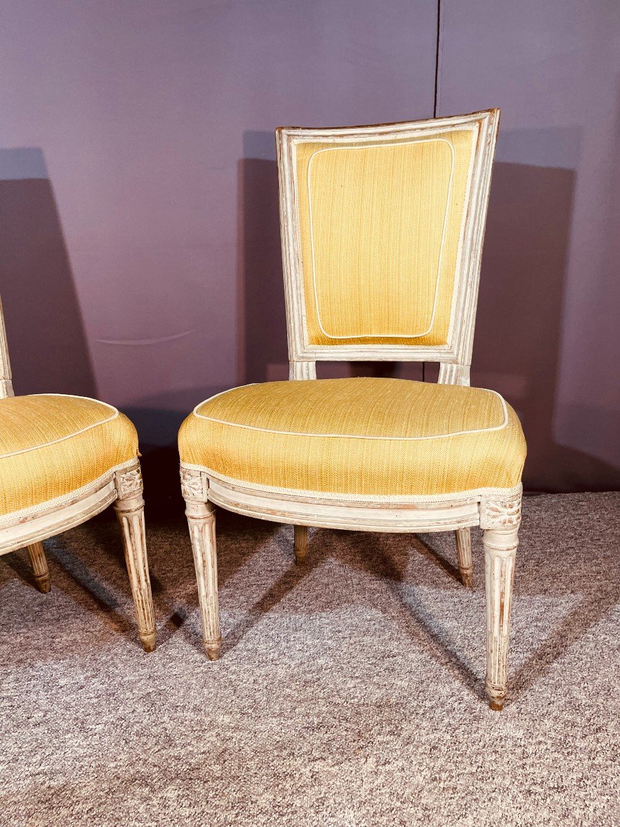 Paire de Chaises Louis XVI , dossier en Cabriolet , Epoque 18ème Siècle -photo-6