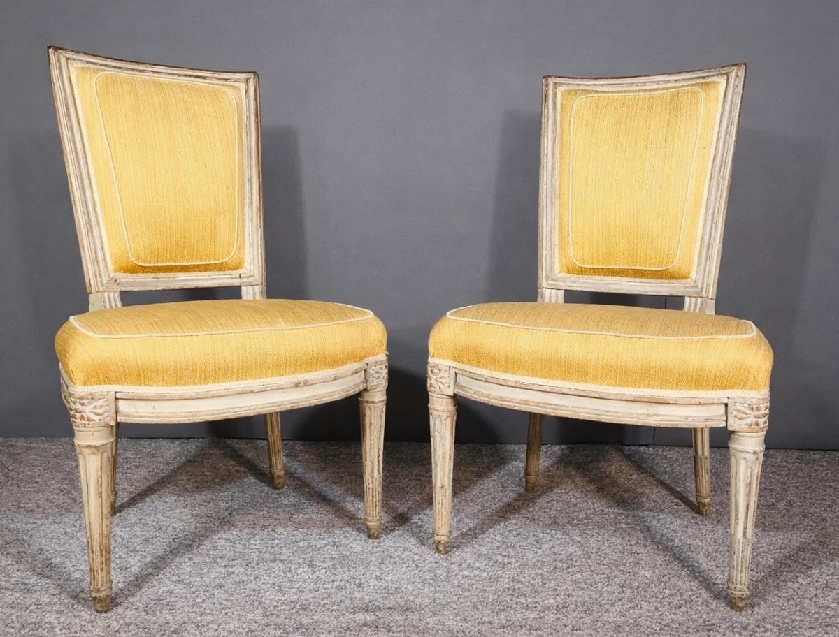 Paire de Chaises Louis XVI , dossier en Cabriolet , Epoque 18ème Siècle 