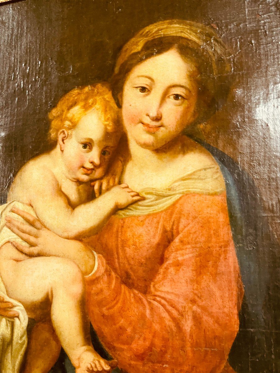 Vierge à L'Enfant , Suiveur de MIGNARD , 18ème Siècle -photo-2