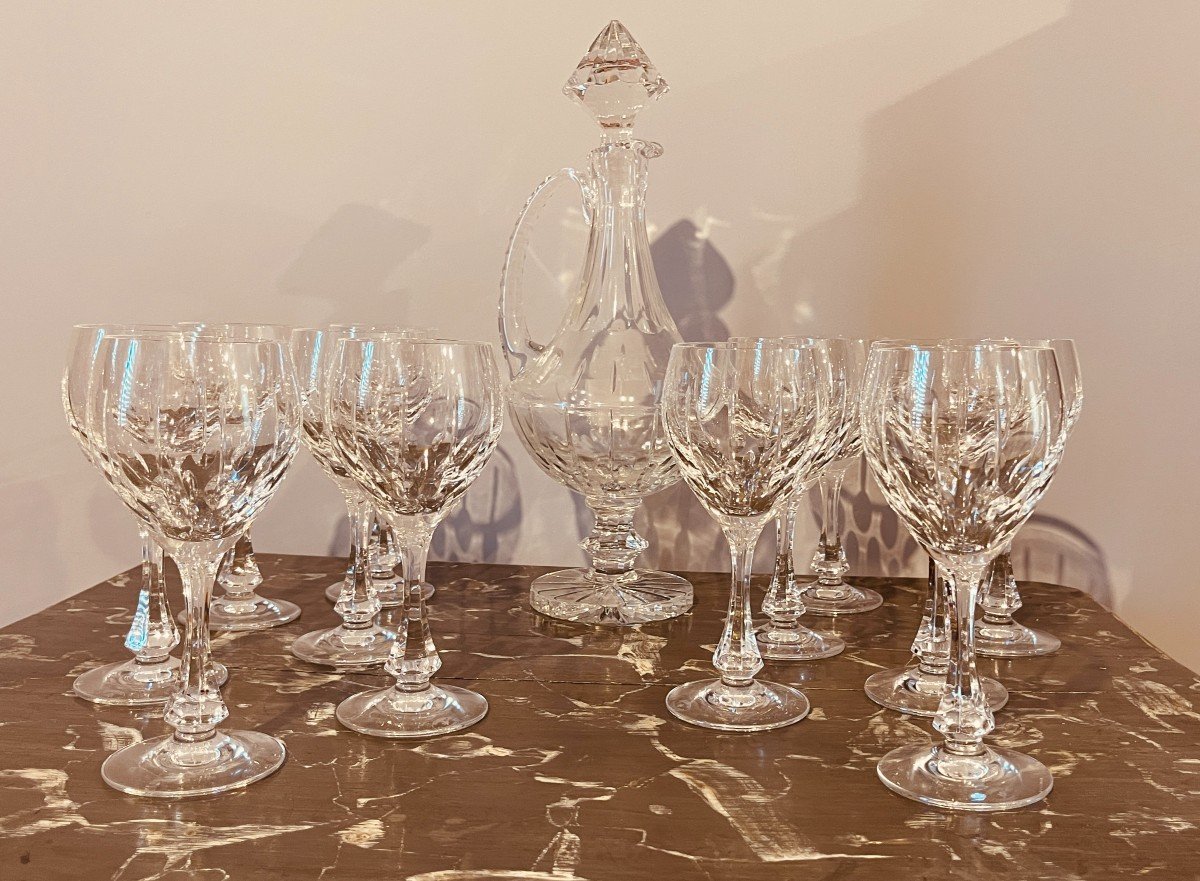 Cristallerie De Lorraine , Carafe et 12 Verres en CRISTAL 