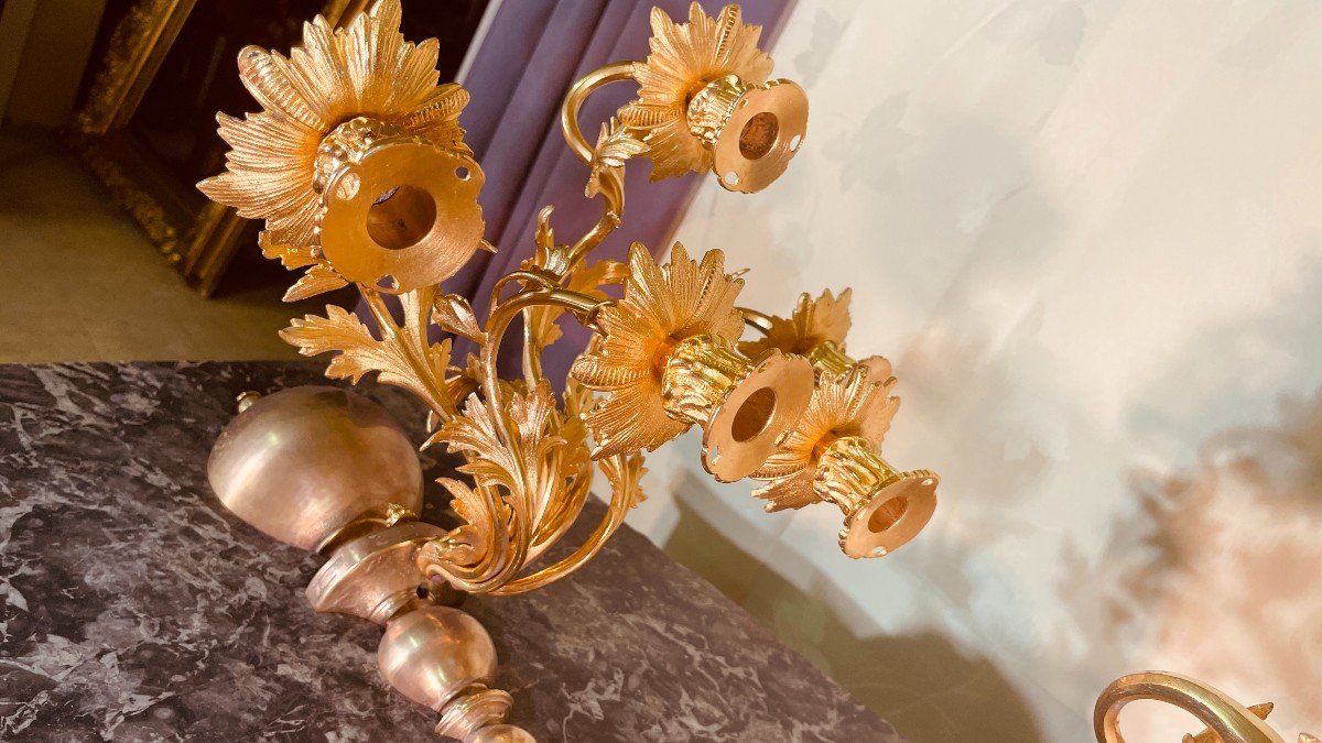 Pair Of Louis XV Sconces In Gilt Bronze, 19th Century-photo-5