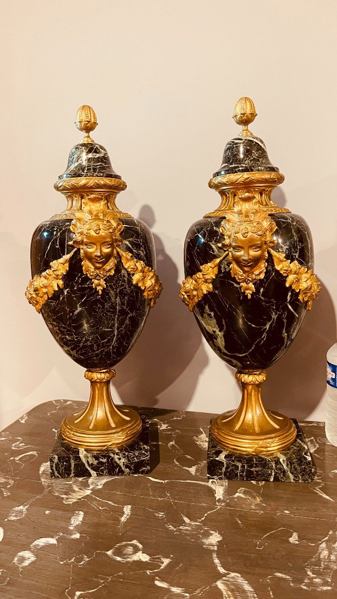 Pair Of Cassolettes In Marble And Gilt Bronzes, 53 Cm-photo-8