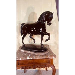 Grande Statue Cheval En Bronze , Signée HUNT , Longueur 75 CM 