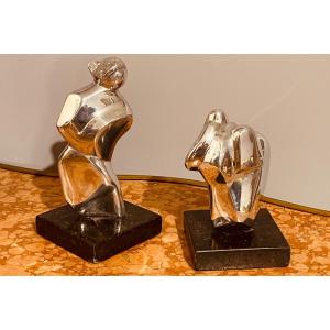 2 Statues en Aluminium , De Roberio BAHIA  , Datées 2003 