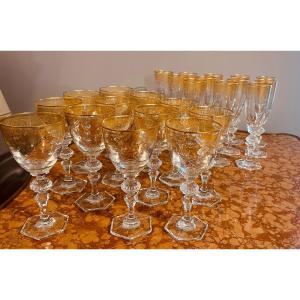 Service Of 35 Golden Crystal Glasses 