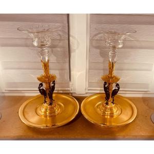 Pair Of Bronze Centerpieces With Double Patina 