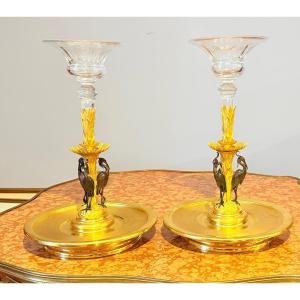 Paire de Centres de Tables En Bronze à Double Patine 