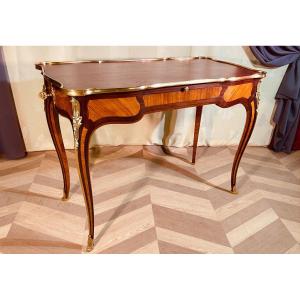 Louis 15 Desk In Marquetry, Stamped Beurdeley 