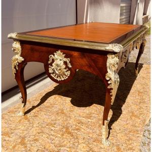 Bureau Plat Aux Espagnolettes : Longueur 2,03 M , Epoque Fin XIXe 