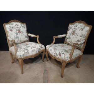 Pair Of Armchairs With Flat Backs, 19th Century 
