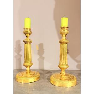 Pair Of Gilt Bronze Candlesticks, 19th Century 
