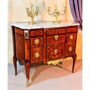 Transitional Marquetry Chest Of Drawers, 18th Century 