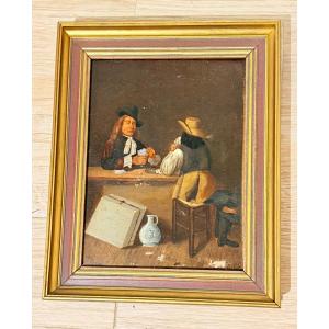 Tableau Signe et Date 1883 , Les Joueurs de Cartes , Époque XIXe 