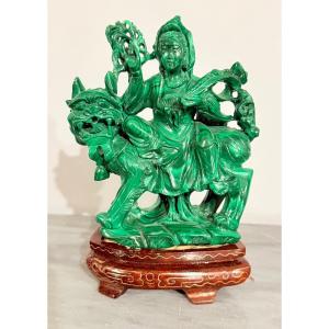 Statue Chine en Pierre Malachite , Epoque XXe Siècle 