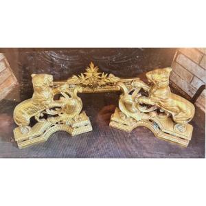 Paire de Chenets aux Fauves , Époque XIXe 