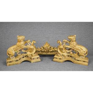 Paire de Chenets aux Fauves , Époque XIXe 