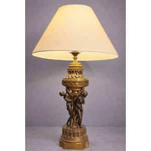 Bronze Lamp "the Three Graces" 19th Century 