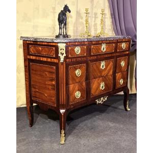 Commode Transition En Marqueterie. Époque XVIIIe Siècle 