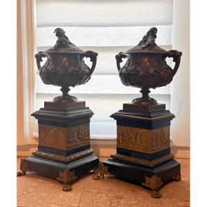 Henri Picard , Pair Of Cassolettes , H : 35 Cm , 19eme Siècle 