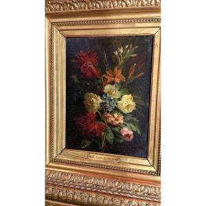 Pair Of Paintings Of Flowers: 1830 School, 19th Century