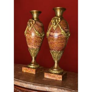 Pair Of Marble And Bronze Cassolettes, 19th Century 