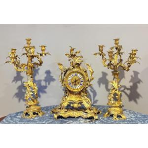 Louis XV-style Bronze Fireplace Trim, 19th Century 