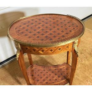 Louis XVI Writing Table In Marquetry, 19th Century