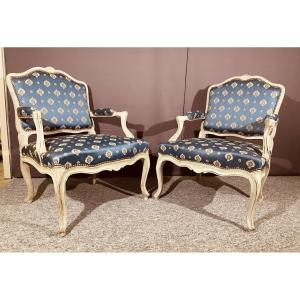 Paire de Fauteuils Louis XV , Époque XVIIIe Siècle 
