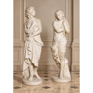 Pair Of Marble Statues, 123 Cm, 19th Century