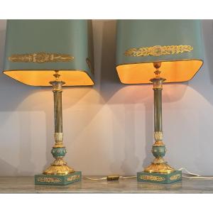 Paire d’importantes lampes en Tôle peinte , 91 CM , XIXe Siècle