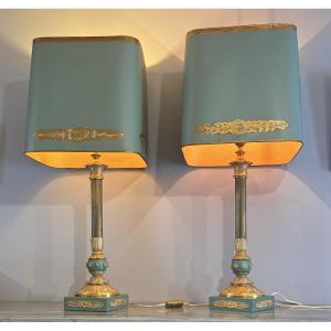 Paire d’importantes lampes en Tôle peinte , 91 CM , XIXe Siècle