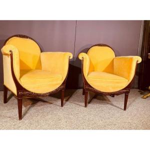 Pair Of Art Deco Armchairs, Signed.