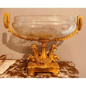  Centre De Table  Louis XVI  en Bronze et Cristal Taillé , XIXe Siècle 