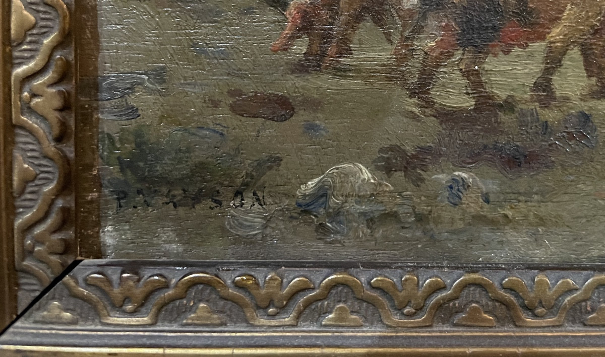 Small 19th-century Painting Depicting A Peasant Walking His Pigs-photo-1