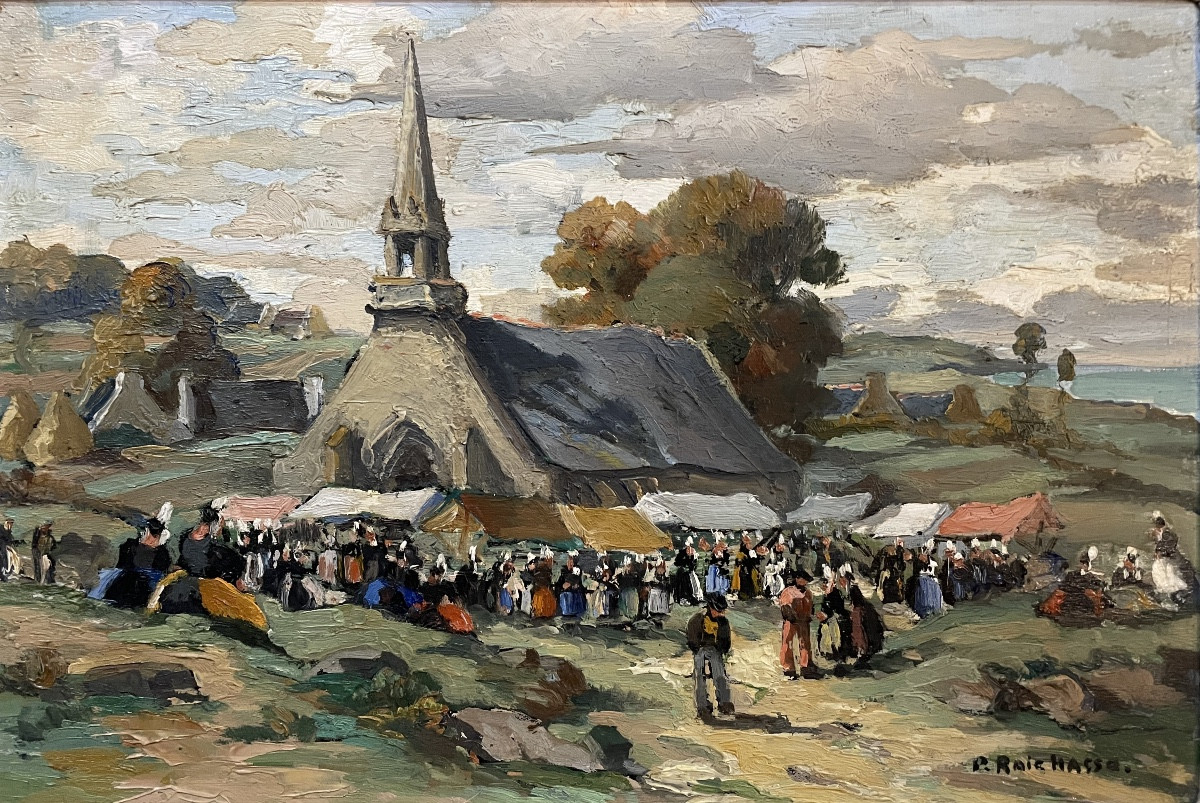 Pierre RAIGHASSE "Pardon aux environs de Guilvinec", huile sur panneau -photo-2