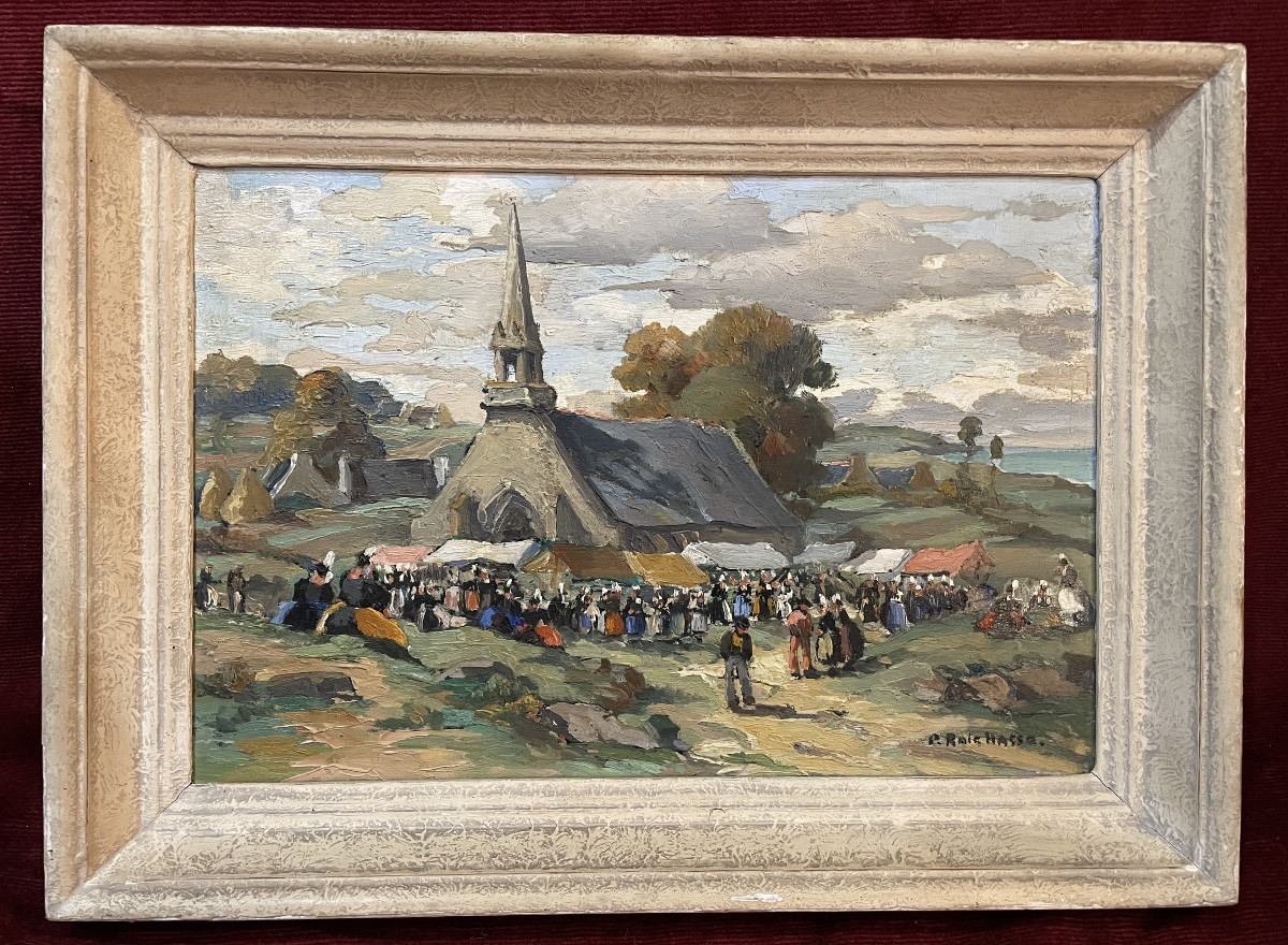 Pierre RAIGHASSE "Pardon aux environs de Guilvinec", huile sur panneau 