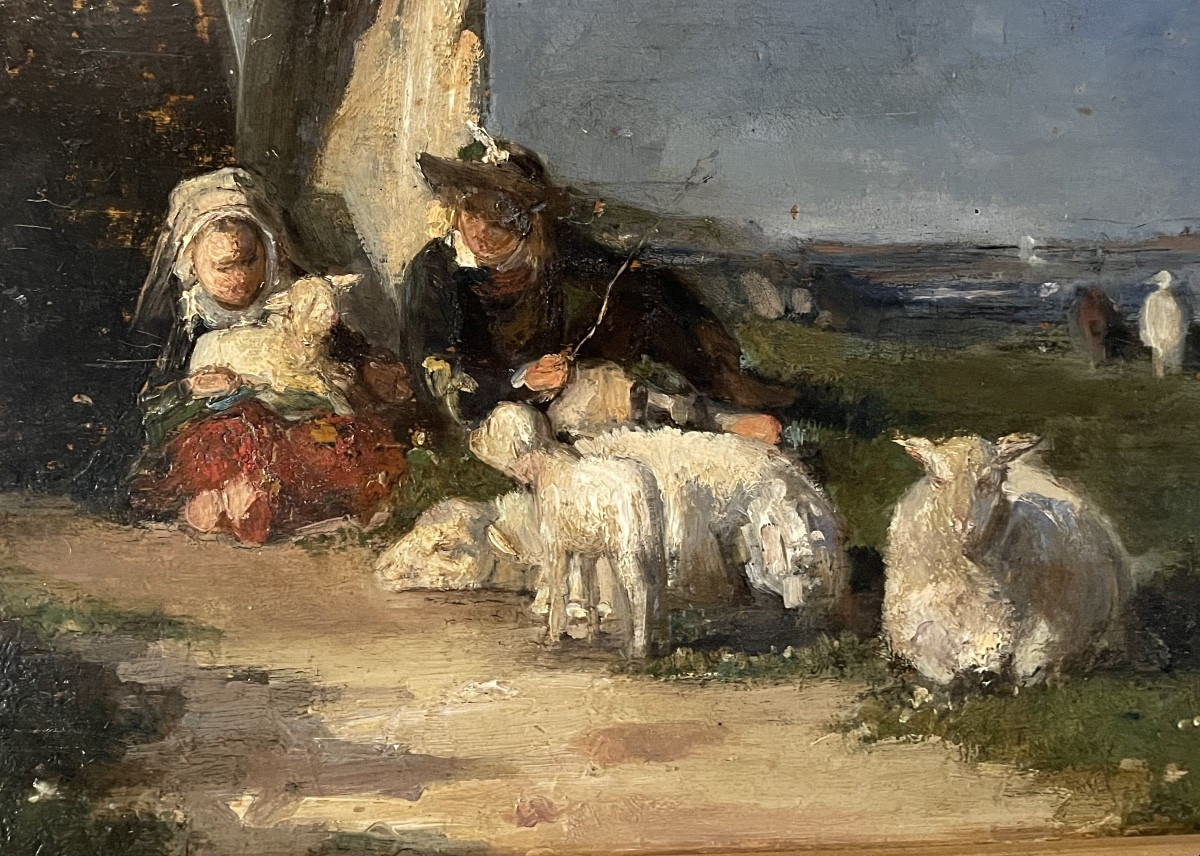 19th Century Breton School "meeting Under The Dolmen " By H. Girardet-photo-1