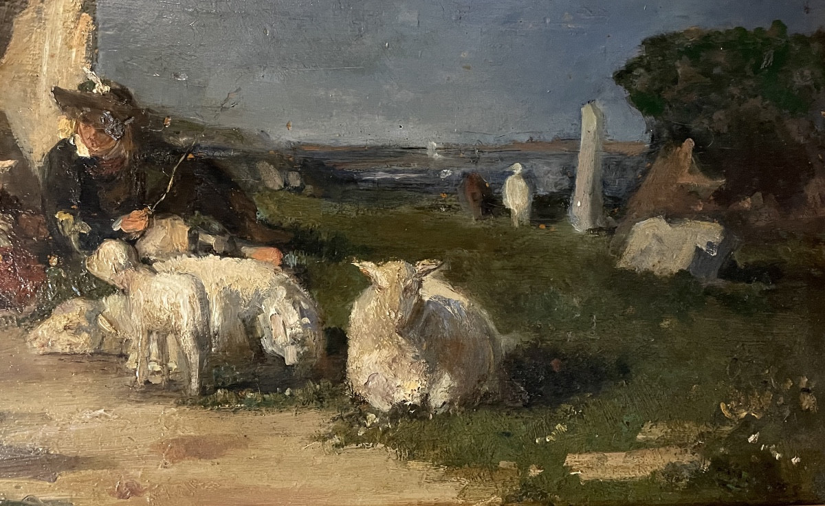 19th Century Breton School "meeting Under The Dolmen " By H. Girardet-photo-2