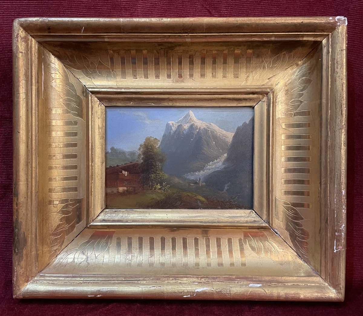 F. Sommer, petit paysage de montagne 19 ème siècle