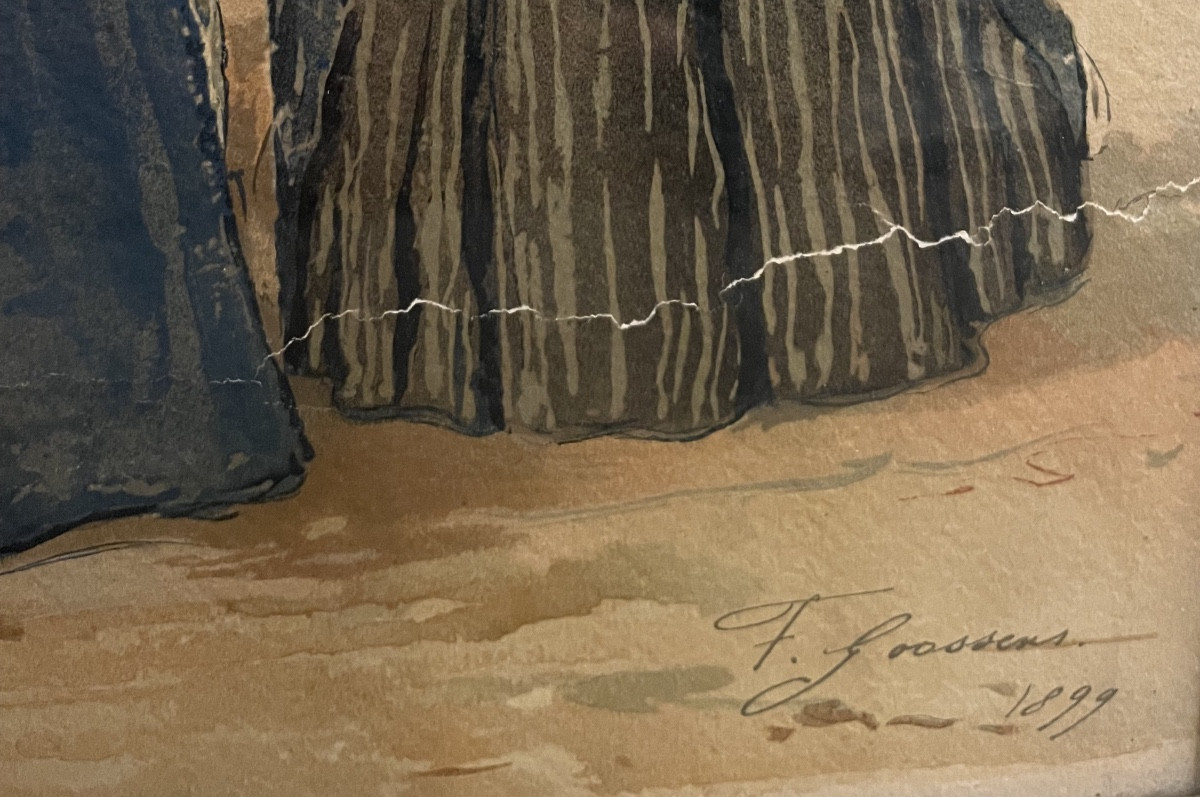 Aquarelle "Le retour des pêcheurs" par F. Goossens-photo-3