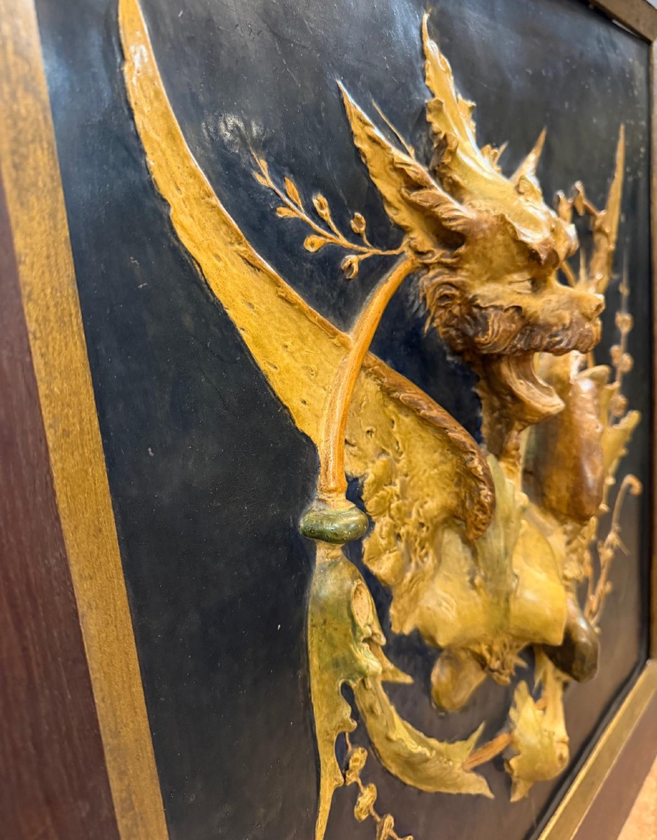 Chimère en terre cuite haut-relief, Art Nouveau 1899-photo-2