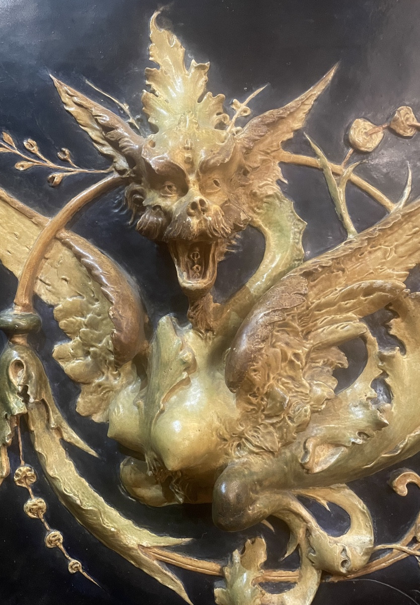 Chimère en terre cuite haut-relief, Art Nouveau 1899-photo-1