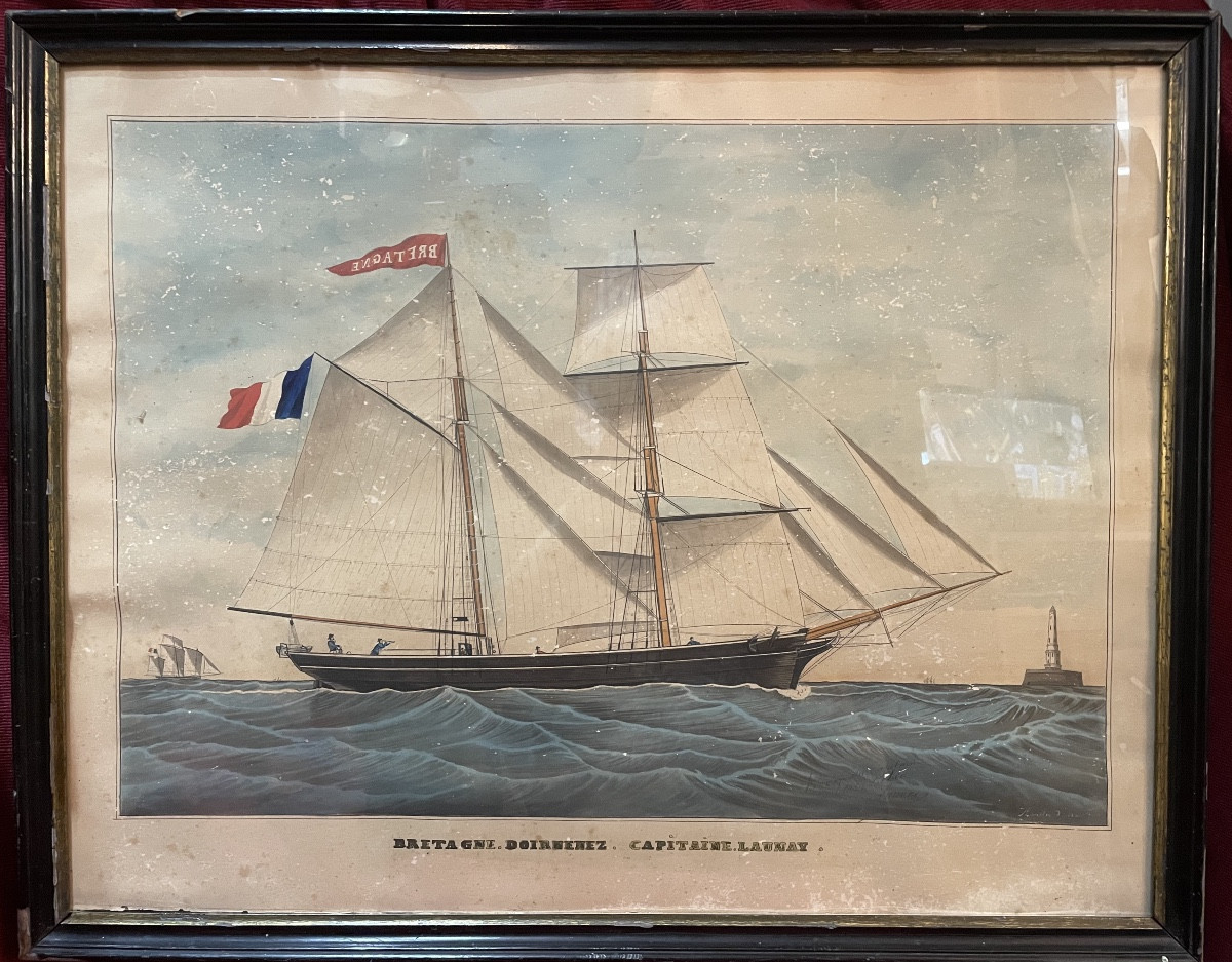 Portrait de voilier, aquarelle, par Avrillaud