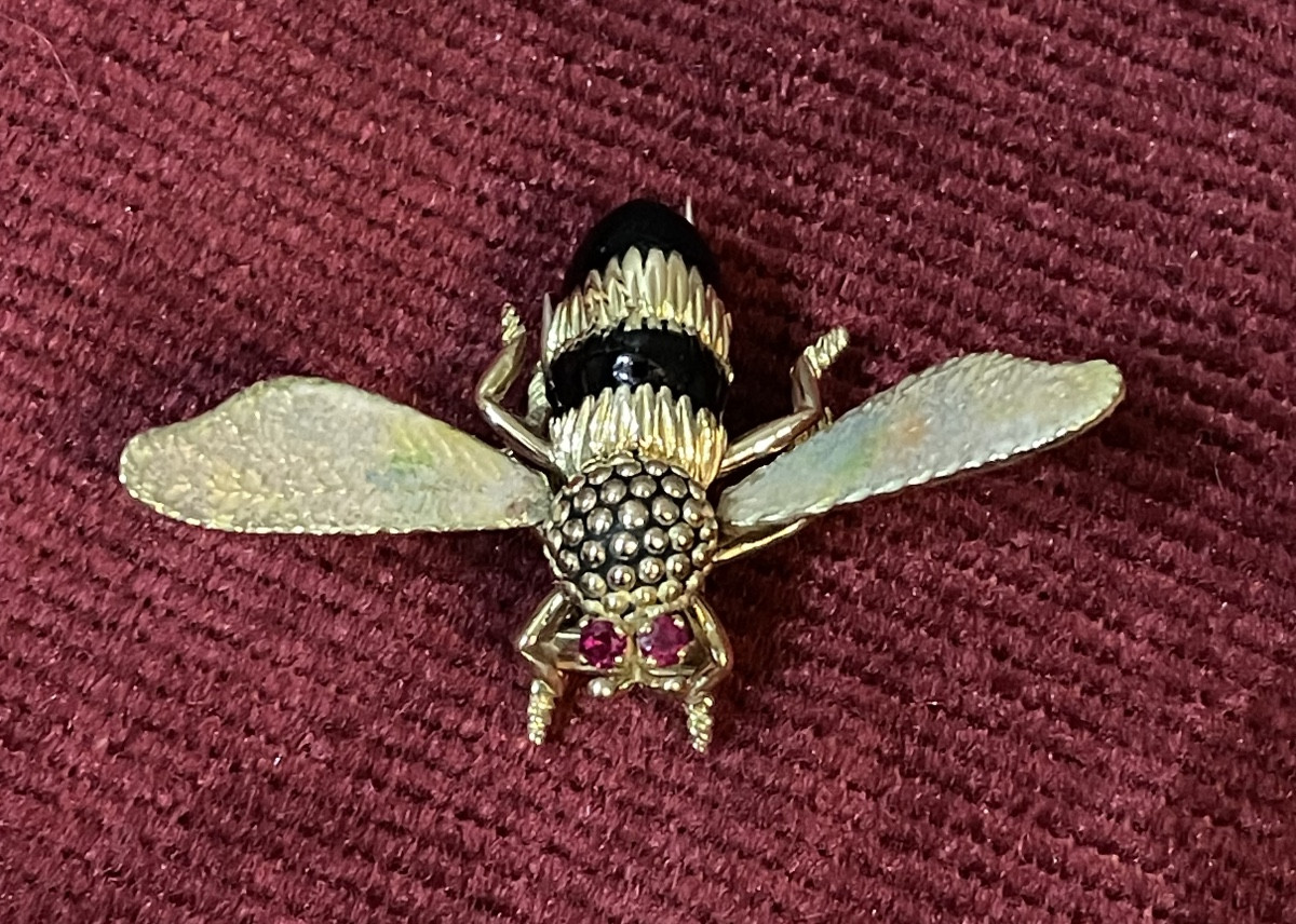 Clip de revers abeille en or émaillé-photo-2